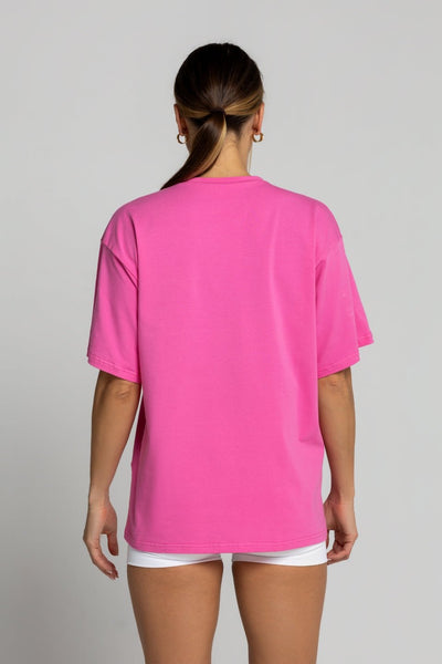 T-shirt bawełniany oversize nadruk CHIARA - różowy - Chiara Wear