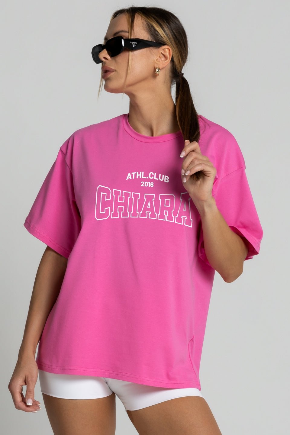T-shirt bawełniany oversize nadruk CHIARA - różowy - Chiara Wear