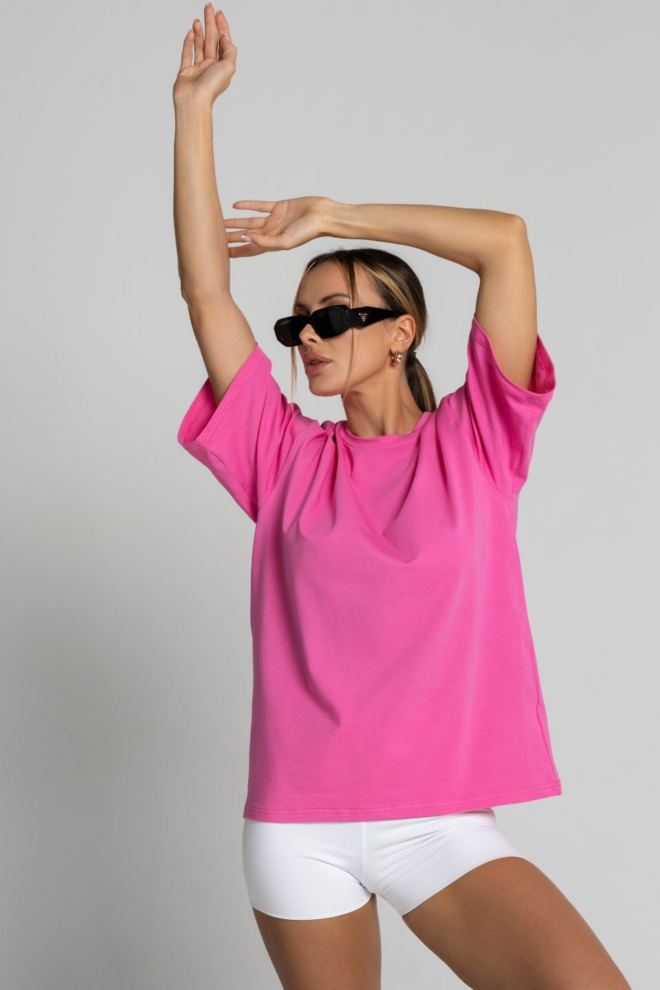 T-shirt bawełniany oversize - różowy - Chiara Wear