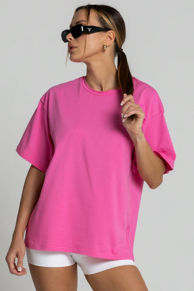 T-shirt bawełniany oversize - różowy - Chiara Wear