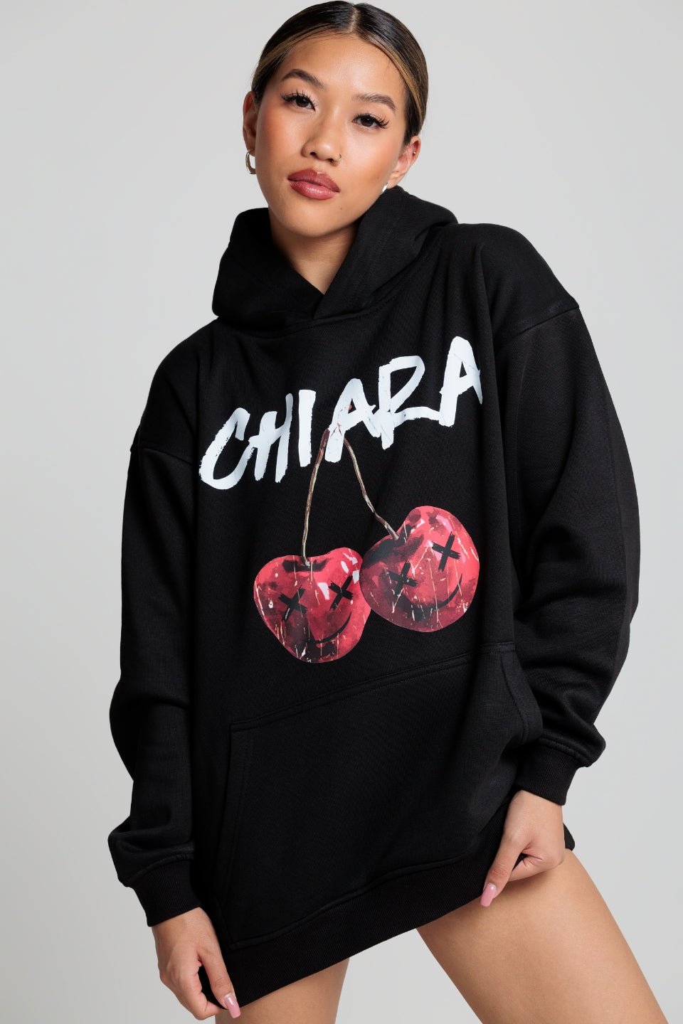 Bluza damska hoodie CHERRY - czarny - Chiara Wear