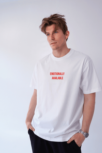 T-shirt bawełna z recyklingu oversize EMOTIONALLY męski - biały - Chiara Wear