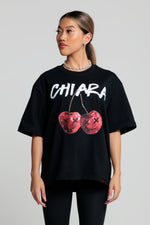 Załaduj obraz do przeglądarki galerii, T-shirt bawełniany oversize CHERRY - czarny - Chiara Wear
