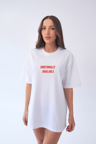 T-shirt bawełniany oversize EMOTIONALLY - biały - Chiara Wear