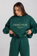 Load image into Gallery viewer, Bluza oversize haft CHIARA - butelkowa zieleń - Chiara Wear
