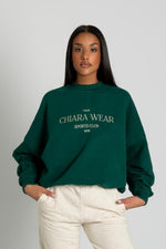 Załaduj obraz do przeglądarki galerii, Bluza oversize haft CHIARA - butelkowa zieleń - Chiara Wear

