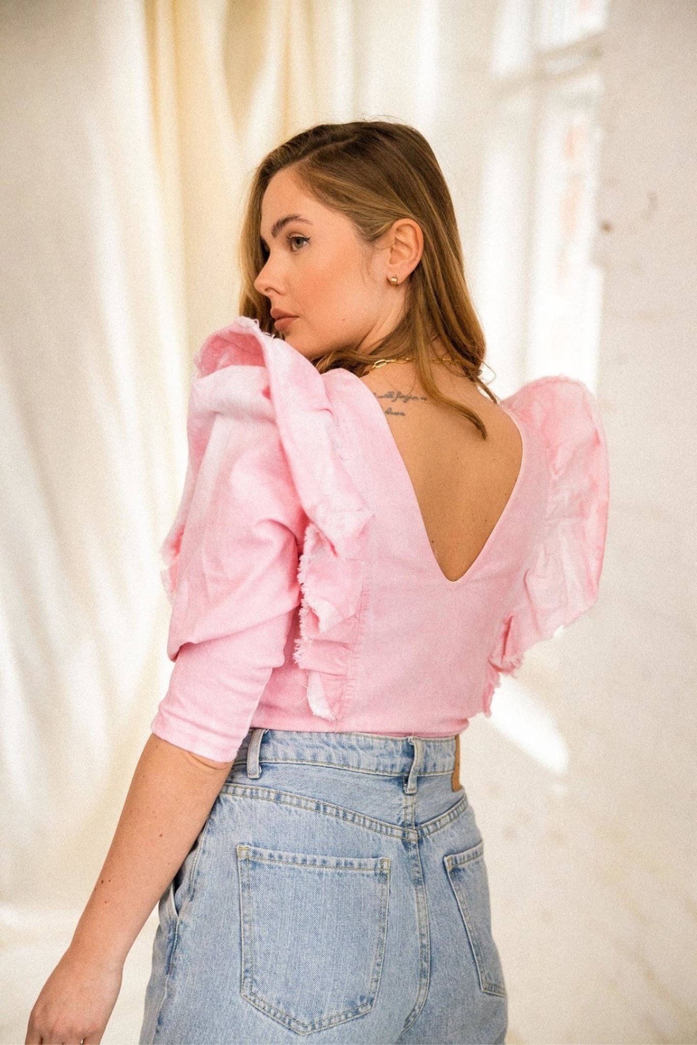 Bluzka BUTTERFLY - różowy jeans - Chiara Wear