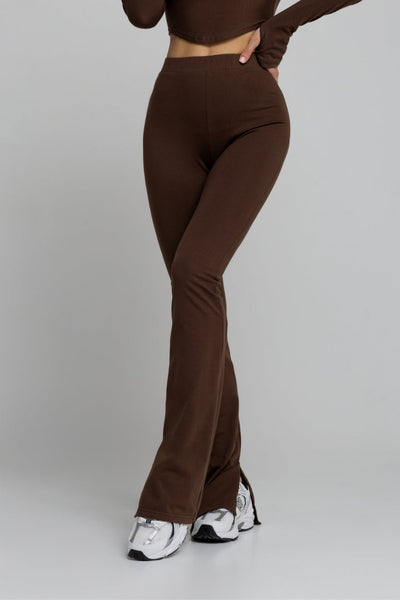 Długie dopasowane spodnie FLARE - brązowy - Chiara Wear