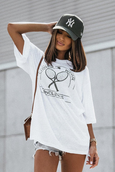 Lniany t-shirt oversize TENNIS - biały - Chiara Wear