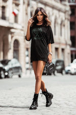 Load image into Gallery viewer, Lniany t-shirt oversize TENNIS - czarny - Chiara Wear
