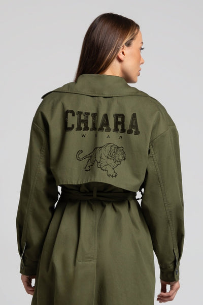 Płaszcz trencz nadruk CHIARA - khaki - Chiara Wear