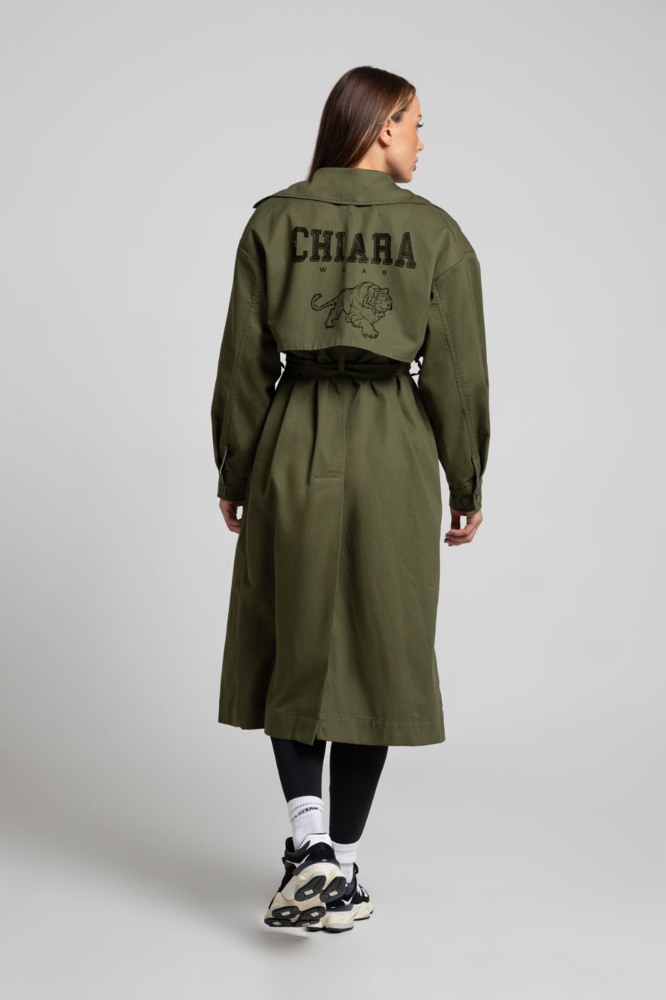 Płaszcz trencz nadruk CHIARA - khaki - Chiara Wear