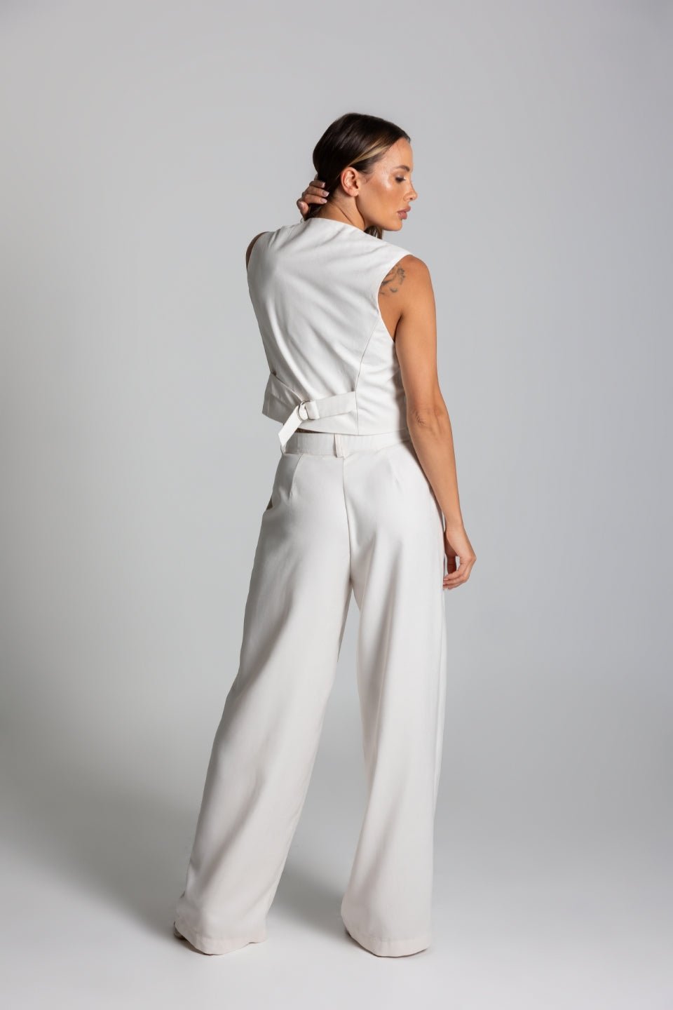 Spodnie garniturowe damskie GARCON TALL - ecru - Chiara Wear