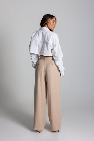 Spodnie garniturowe damskie GARCON TALL - jasny beż - Chiara Wear