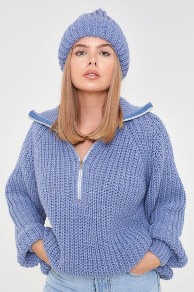 Sweter WARM na zamek - błękitny - Chiara Wear