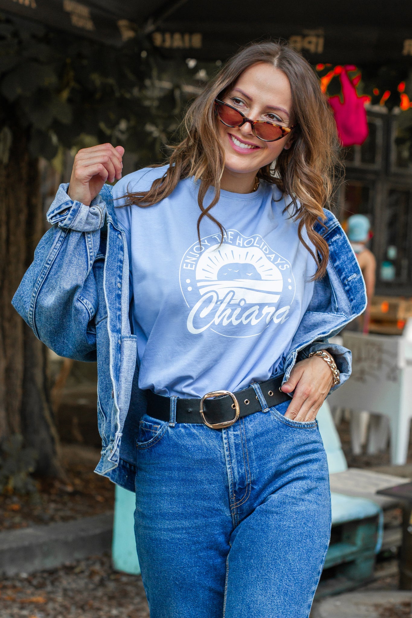 T-shirt damski HOLIDAYS - niebieski - Chiara Wear