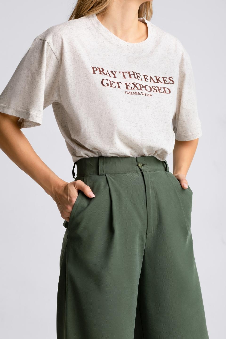 T-shirt damski oversize PRAY - konopia - Chiara Wear
