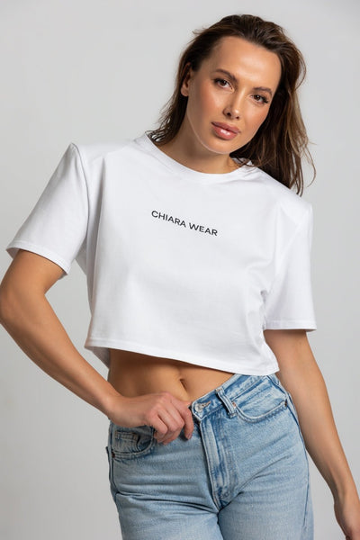 T-shirt krótki CROP TOP - biały - Chiara Wear