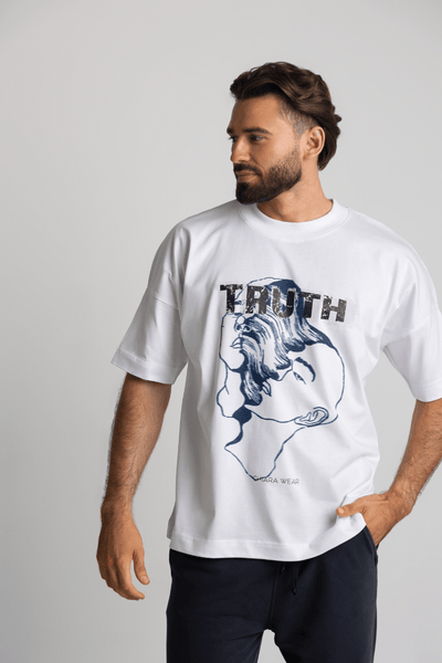 T-shirt męski oversize TRUTH - biały - Chiara Wear