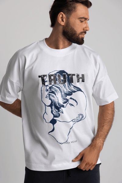 T-shirt męski oversize TRUTH - biały - Chiara Wear