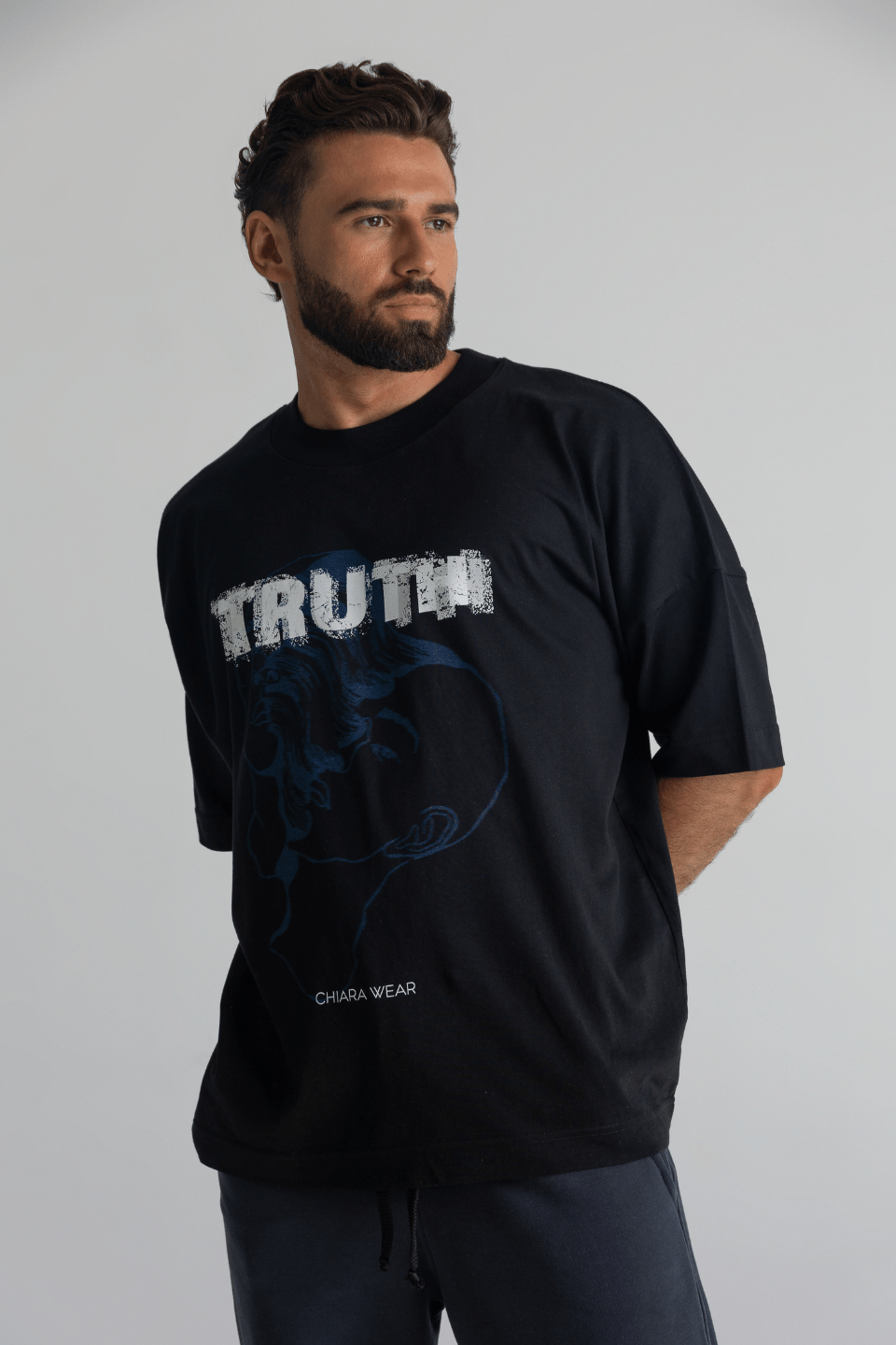T-shirt męski oversize TRUTH - czarny - Chiara Wear