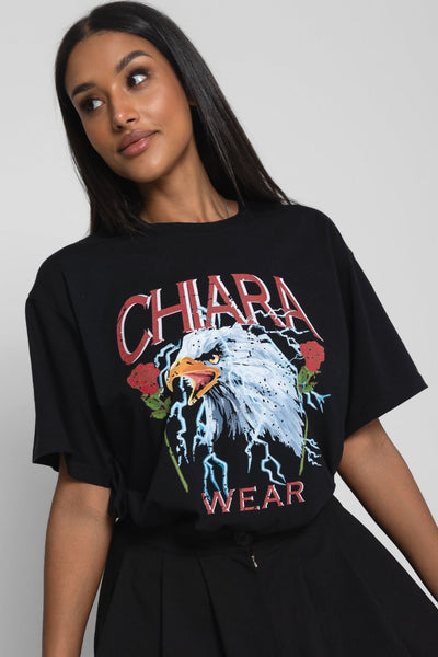 T-shirt oversize nadruk ROSE - czarny - Chiara Wear