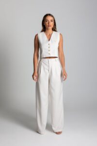 Spodnie garniturowe damskie GARCON TALL - ecru - Chiara Wear