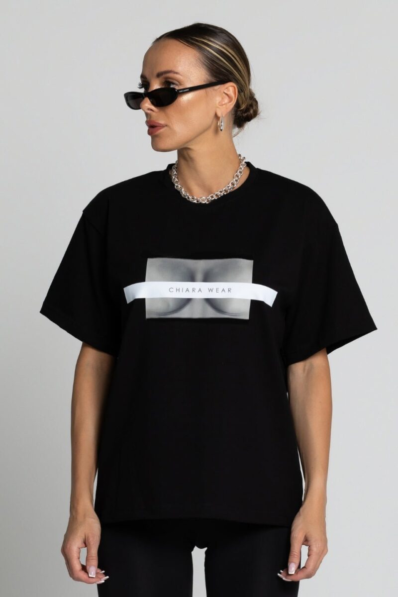 T - shirt oversize FREE BOOBIES bawełna z recyklingu - czarny - Chiara Wear