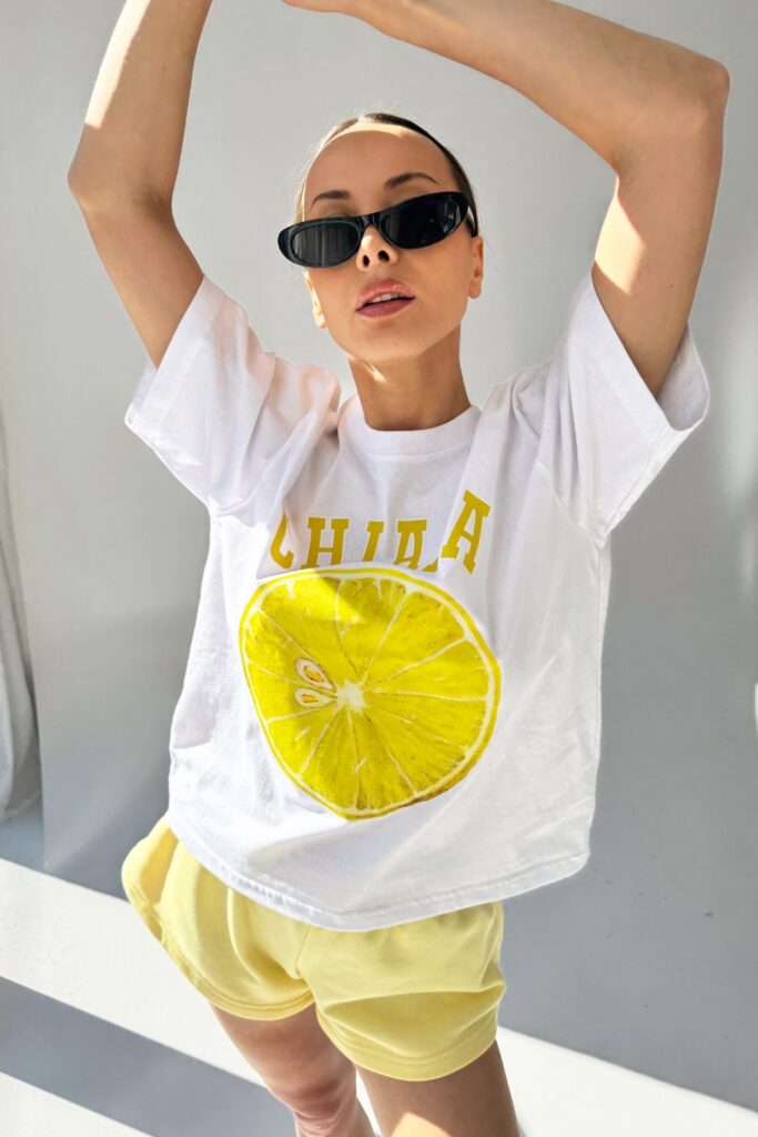 T-shirt bawełniany oversize LEMON – biały