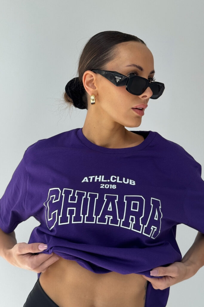 T-shirt bawełniany oversize CHIARA – fioletowy