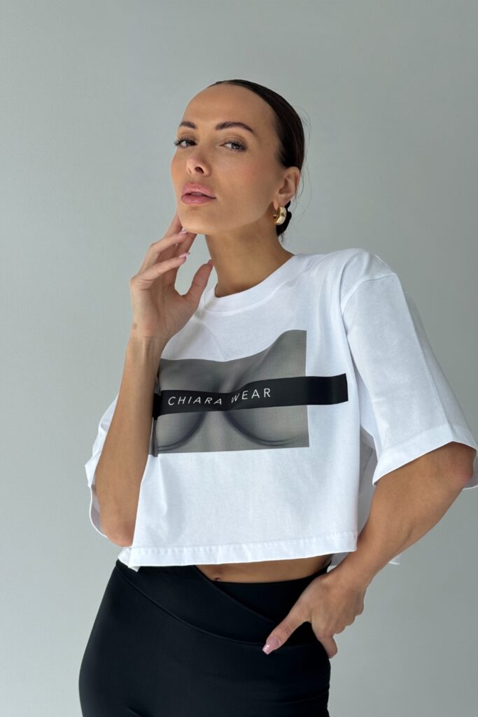 T-shirt crop top FREE BOOBIES – biały
