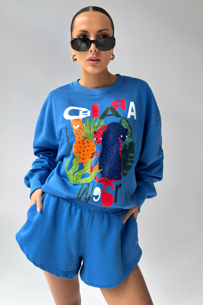 Bluza damska oversize JUNGLE – niebieski