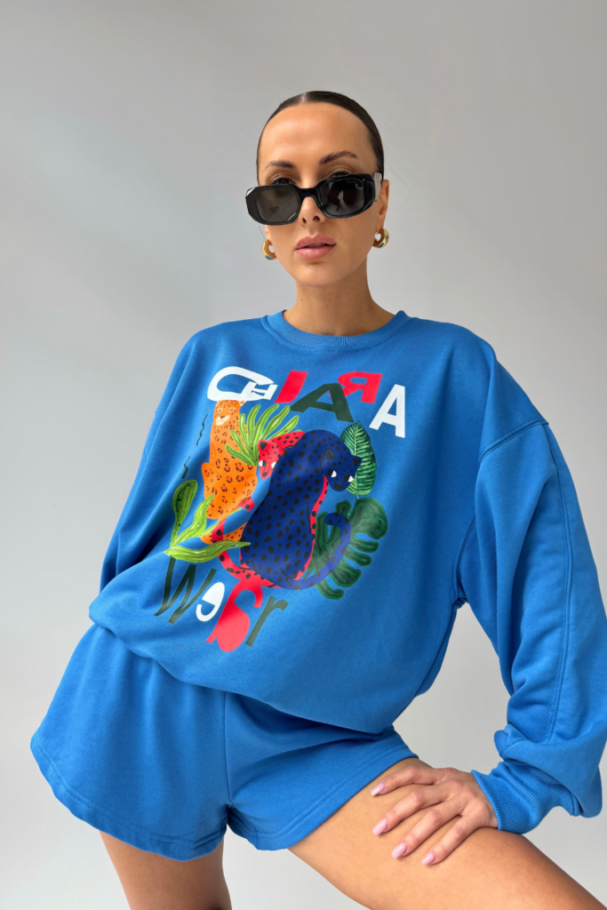 Bluza damska oversize JUNGLE – niebieski