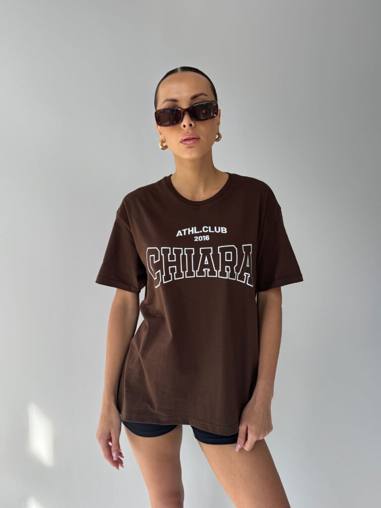 T-shirt bawełniany oversize CHIARA – brązowy