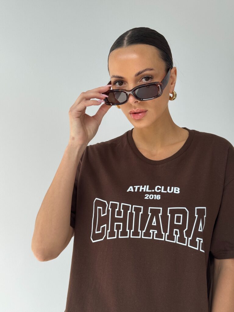 T-shirt bawełniany oversize CHIARA – brązowy